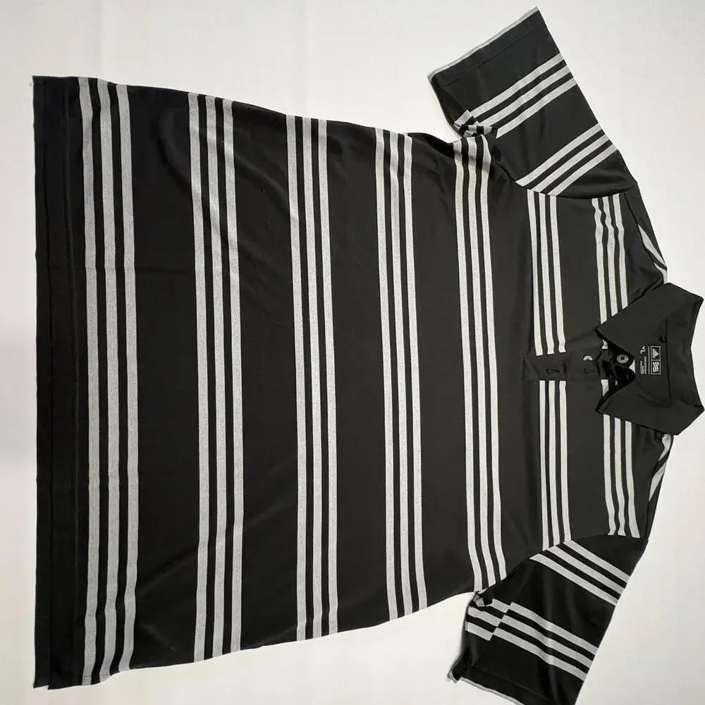 Adidas Men's Striped Polo Shirt - Size XL, Black and Gray